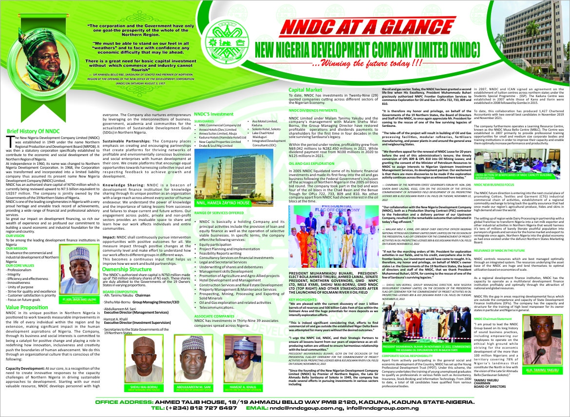 NNDC AT A GLANCE New Nigeria Devt. Company Ltd